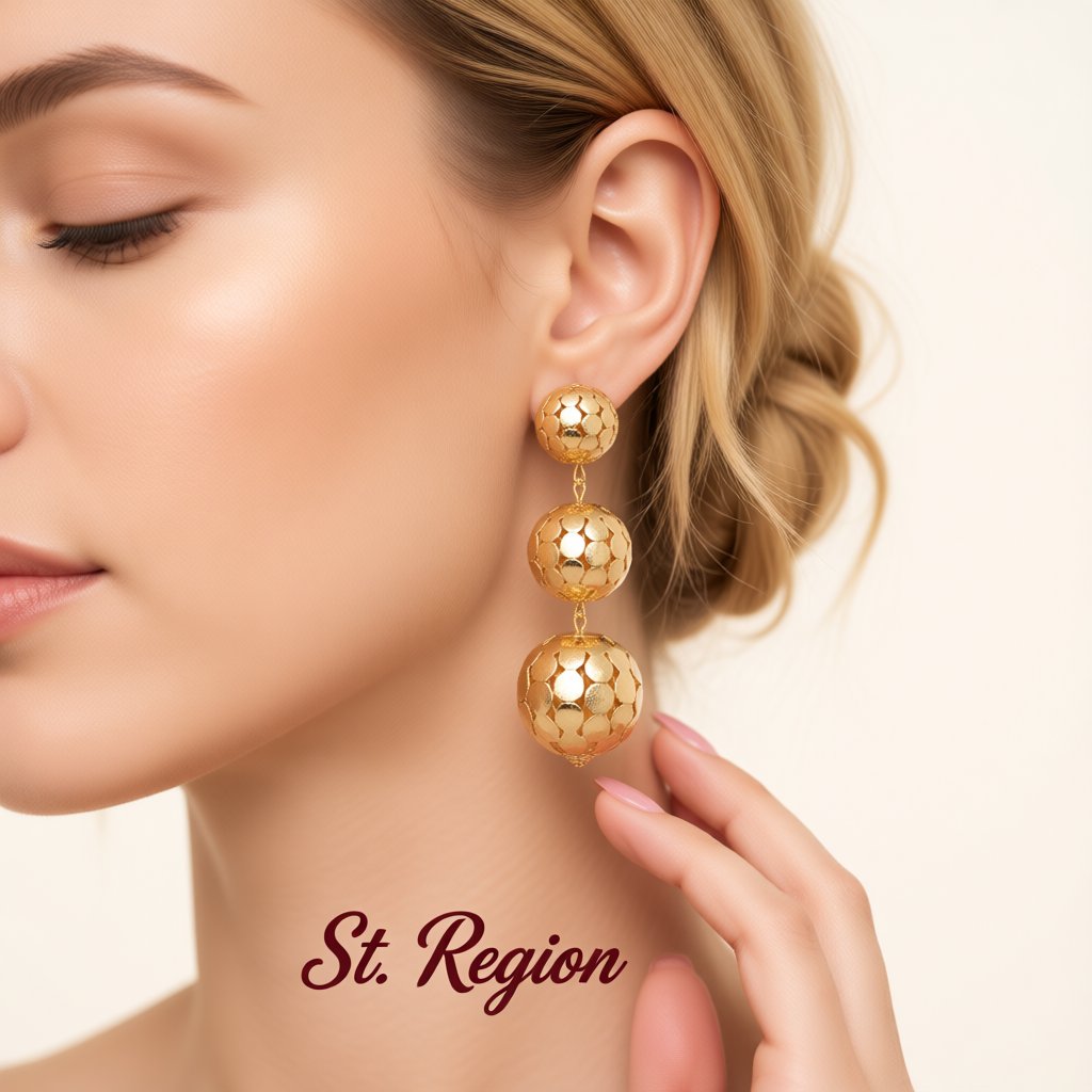 18K Gold-Plated Linking Sequin Ball Drop Earrings, gold drop earrings for women, botanical inspired, styled look