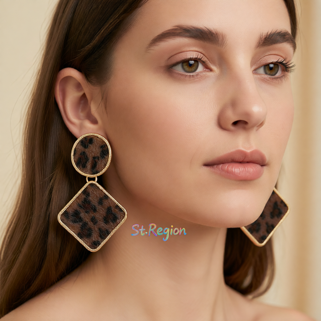 Coffee Gabardine & 18K Gold-Plated Leopard Print Drop Earrings