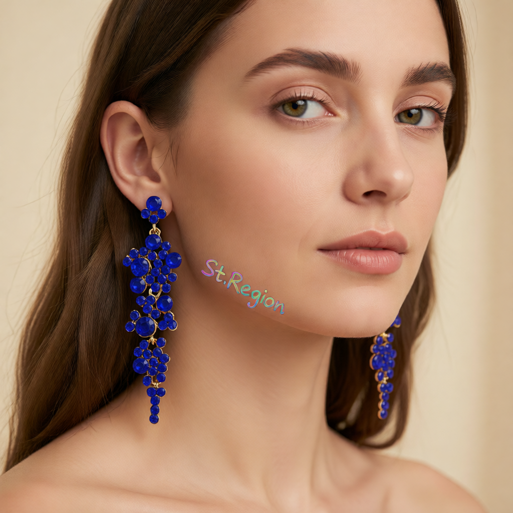 Blue Cubic Zirconia & 18K Gold-Plated Cluster Drop Earrings