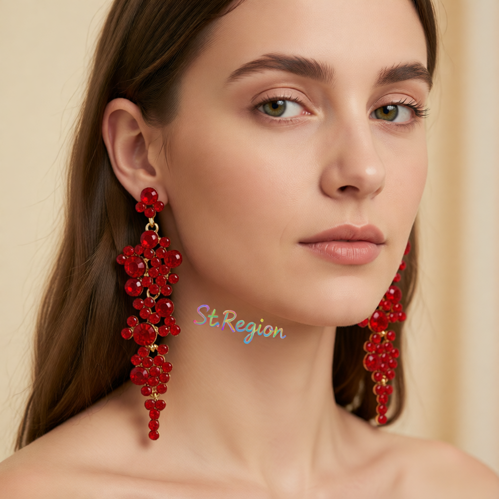 Red Cubic Zirconia & 18K Gold-Plated Cluster Drop Earrings