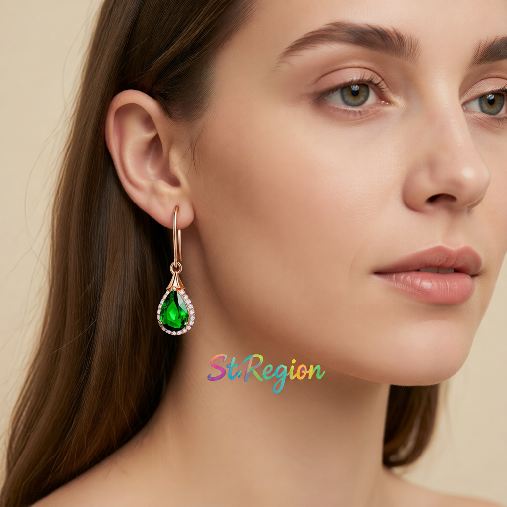 Green Crystal & Cubic Zirconia 18K Rose Gold-Plated Halo Teardrop Earrings