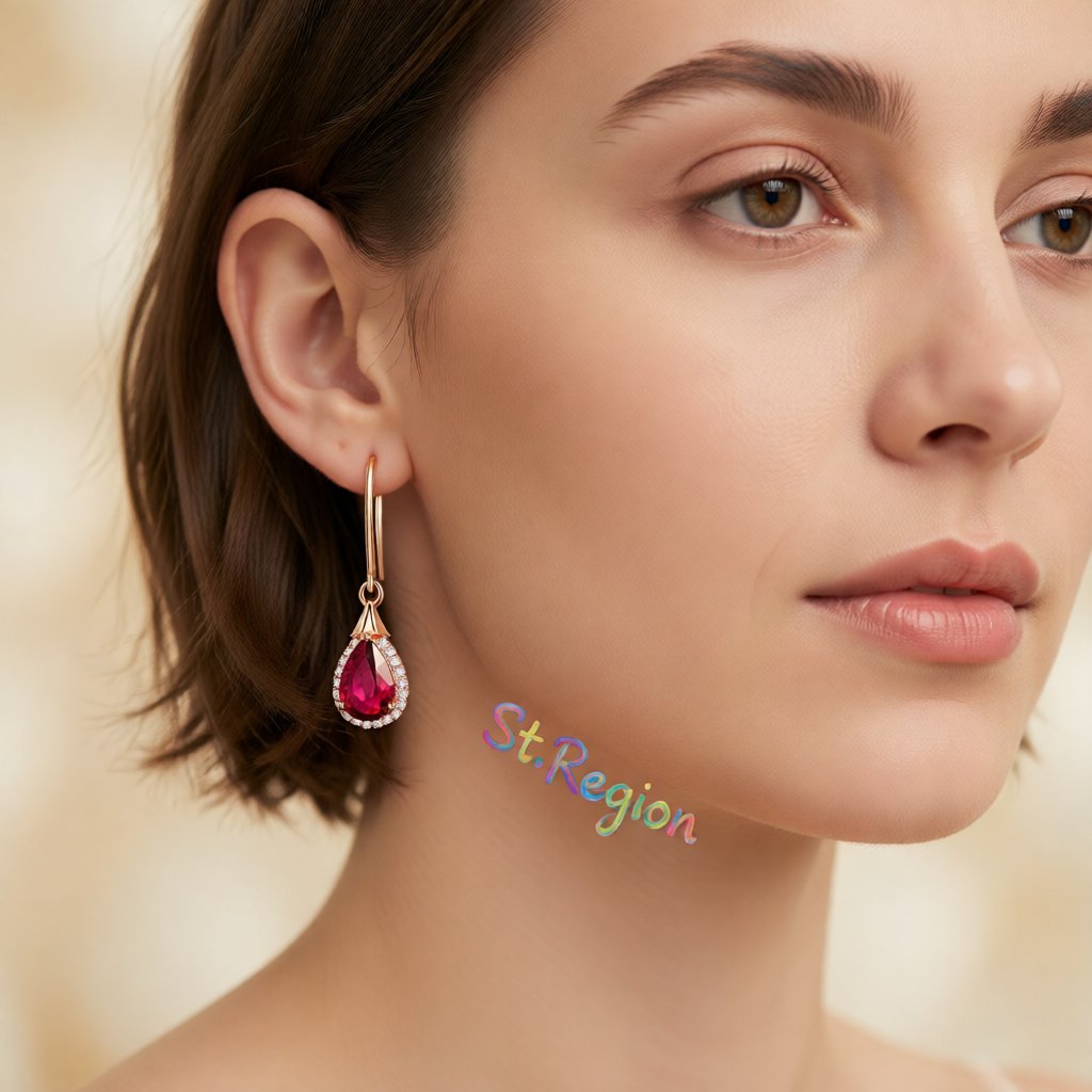 Red Crystal and Cubic Zirconia 18K Rose Gold-Plated Halo Teardrop Earrings, rose gold drop earrings for women, styled look