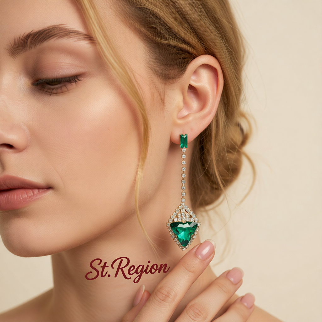 Green Crystal & Cubic Zirconia Drop Earrings