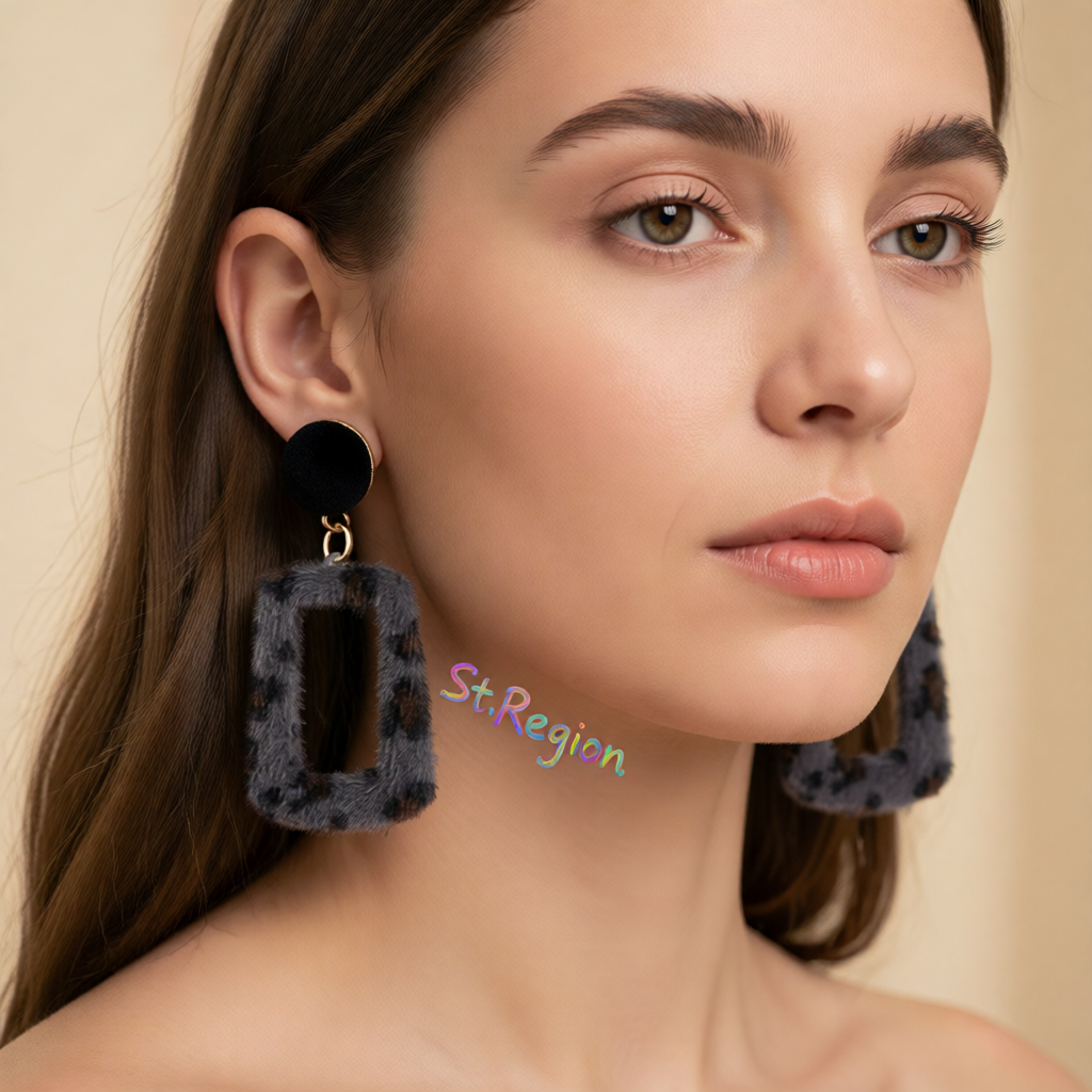 Gray Gabardine & 18K Gold-Plated Leopard-Print Square Drop Earrings
