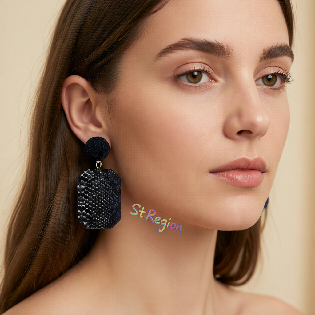 Black Serpentine Geometric Drop Earrings