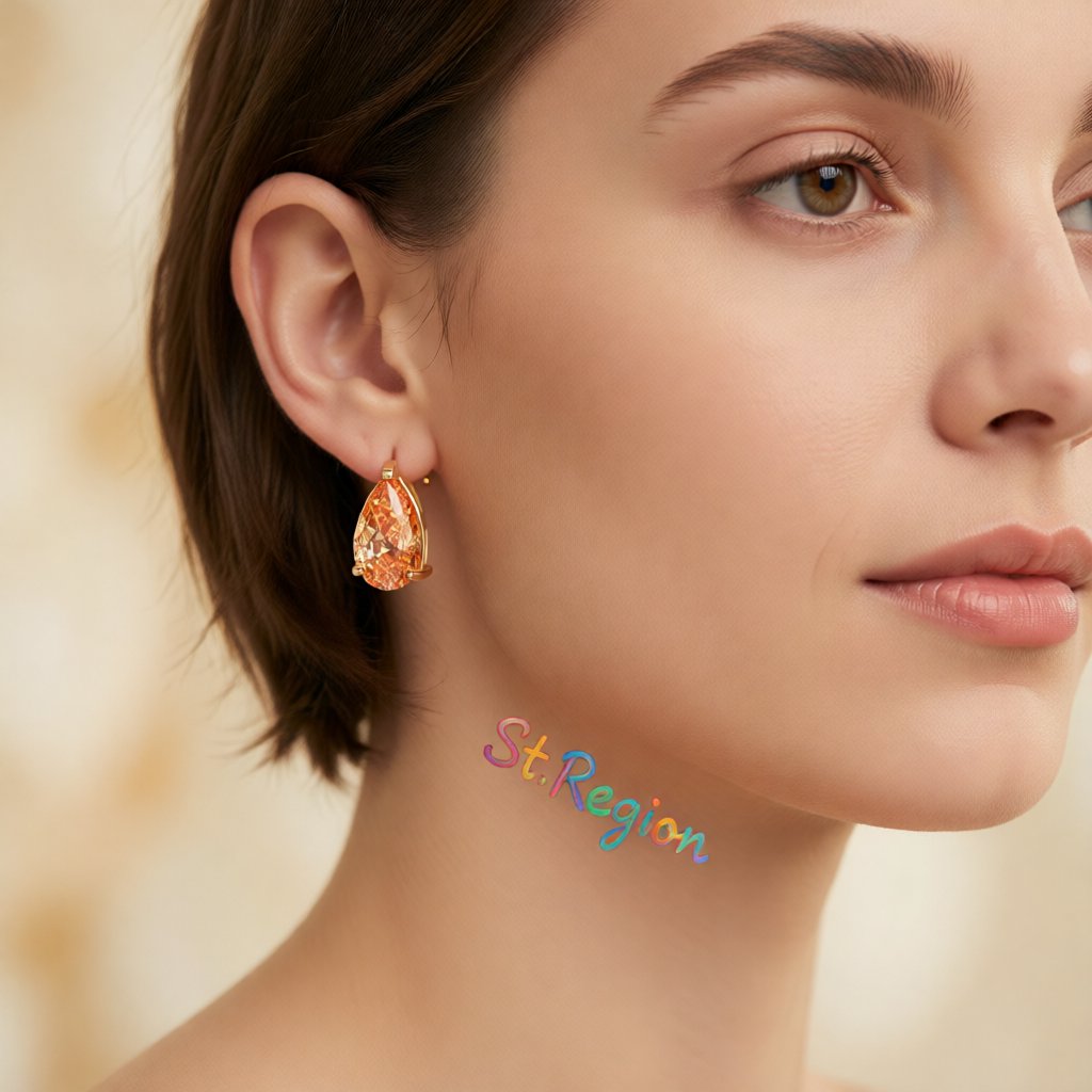 Yellow Crystal and 18K Gold-Plated Pear-Cut Stud Earrings, gold stud earrings for women, elegant gift for her, styled look