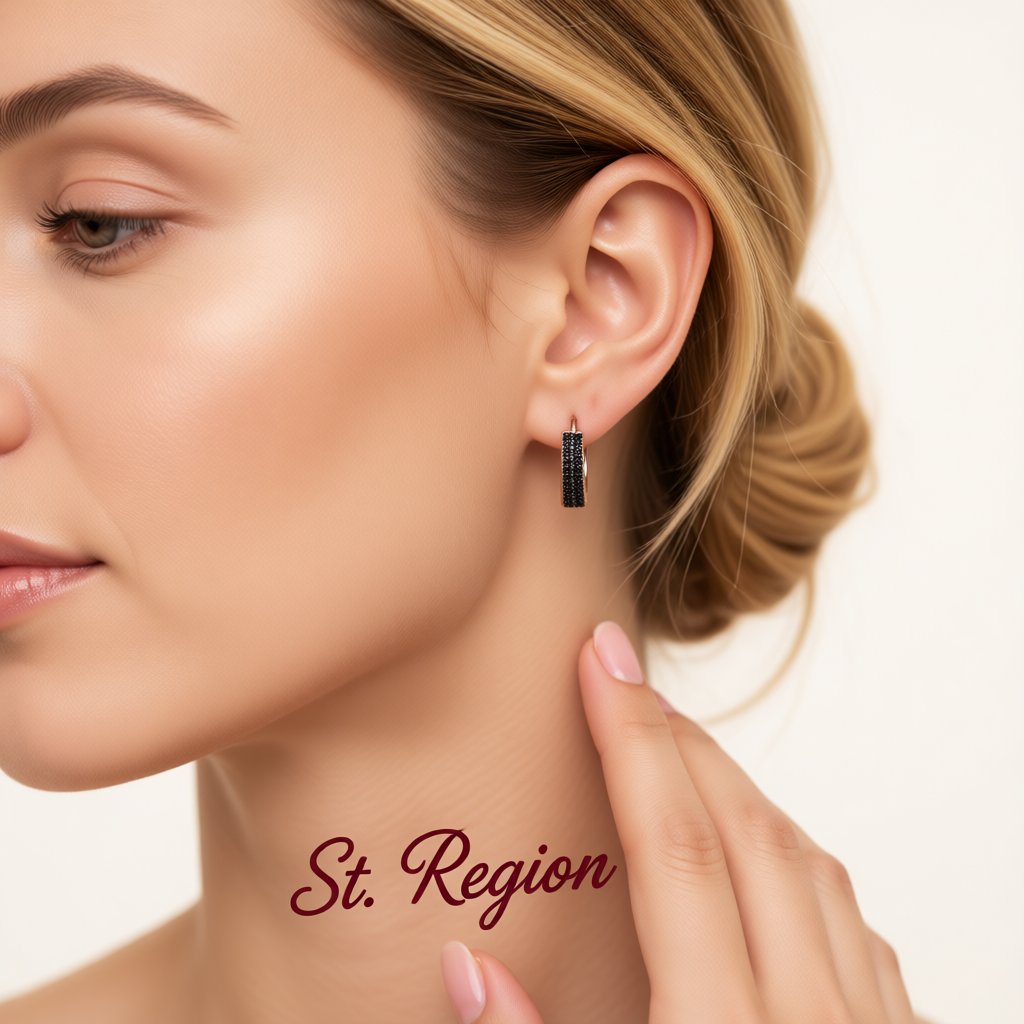 Black Cubic Zirconia and 18K Rose Gold-Plated Huggie Earrings, rose gold huggie earrings, elegant gift for her, styled look