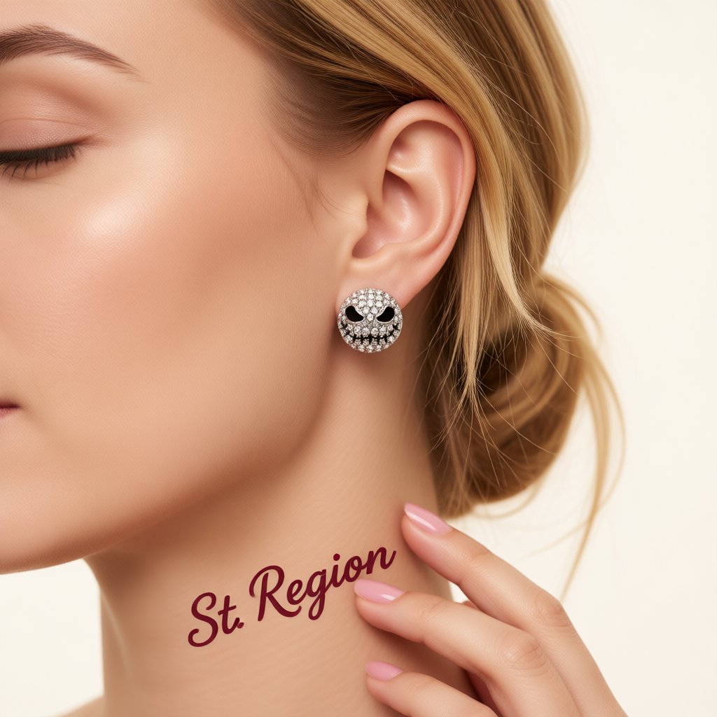 Cubic Zirconia and Silver-Plated Ghost Stud Earrings, silver stud earrings for women, botanical inspired, styled look