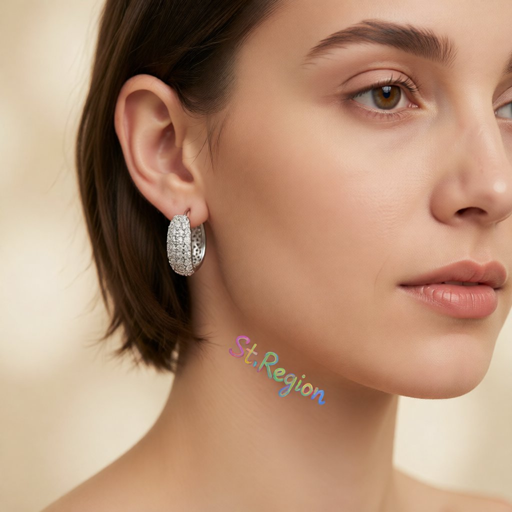 Cubic Zirconia and Silver-Plated Dome Huggie Earrings, silver huggie earrings, elegant gift for her, styled look