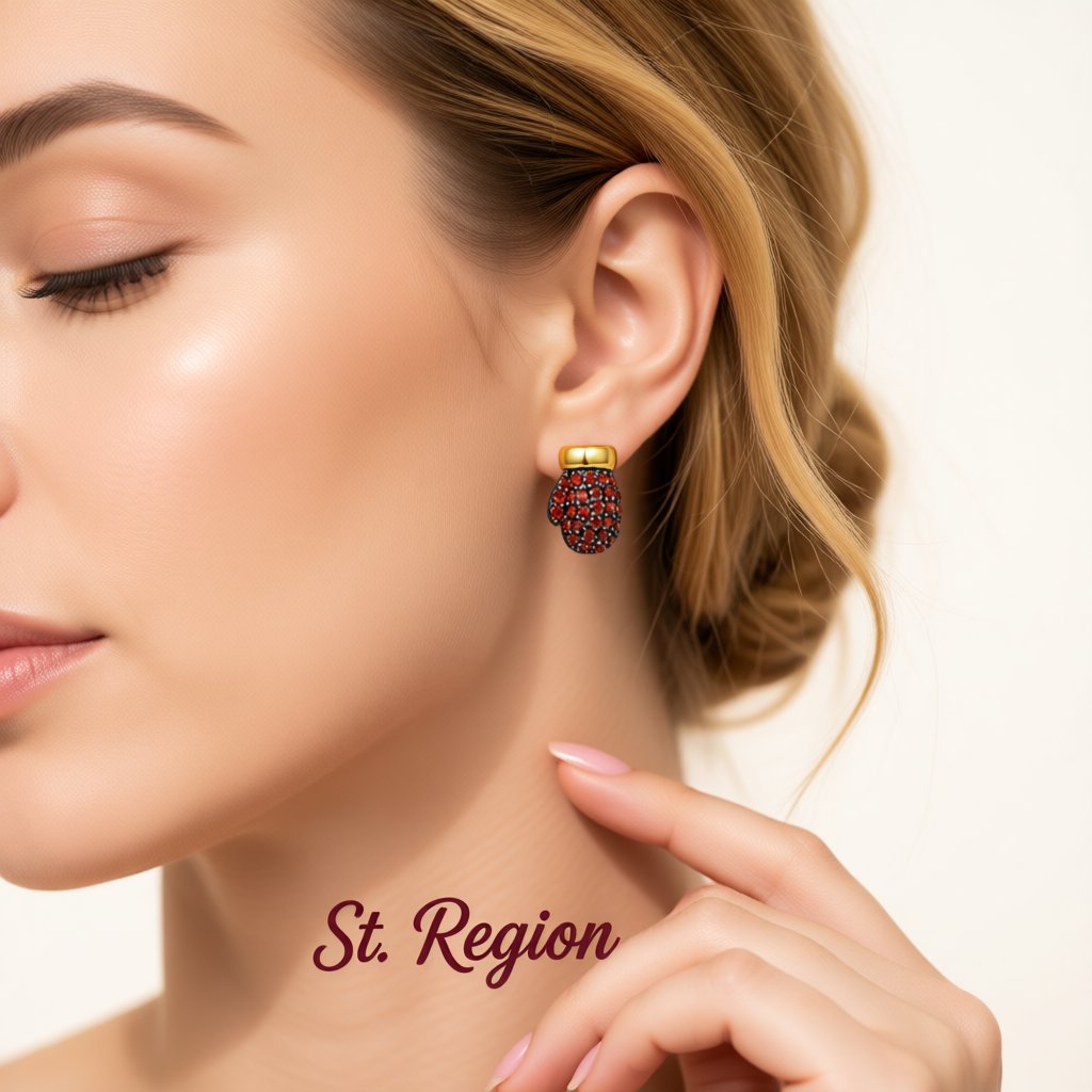 Red Cubic Zirconia and 18K Gold-Plated Mismatch Gloves Stud Earrings, cubic zirconia stud earrings for women, styled look