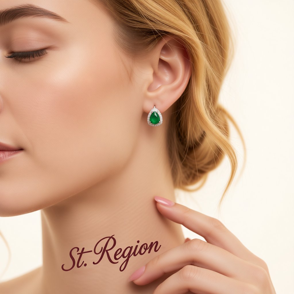 Green Crystal and Cubic Zirconia Pear-Cut Huggie Earrings, huggie earrings, vintage-inspired design, styled look