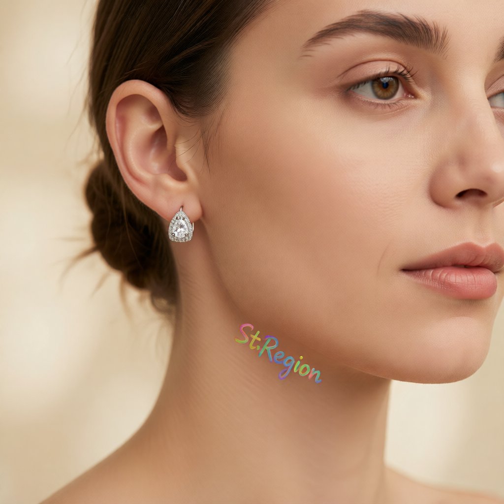 Crystal and Cubic Zirconia Pear-Cut Huggie Earrings, huggie earrings, botanical inspired, styled look