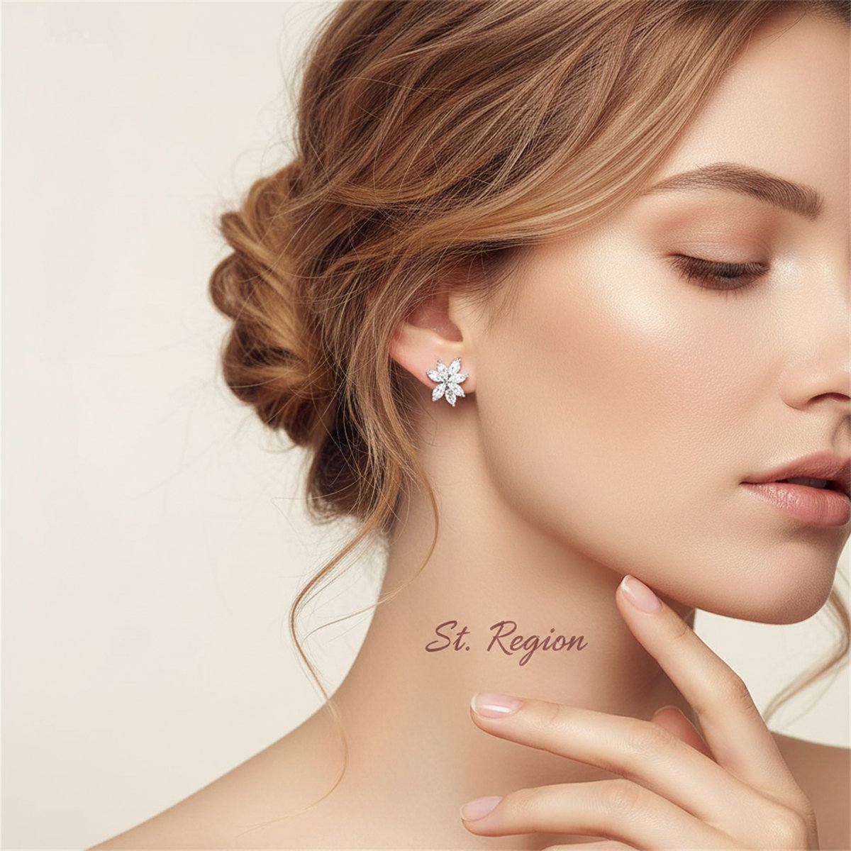 Cubic Zirconia and Crystal Floral Stud Earrings, stud earrings for women, botanical inspired, styled look