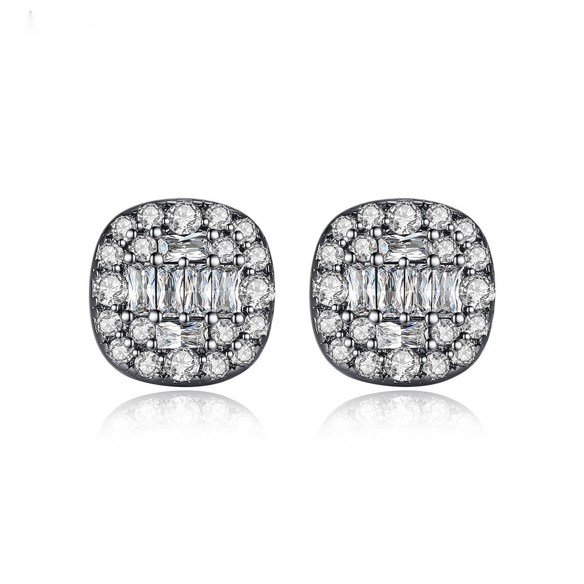 Black Crystal and Cubic Zirconia Round Stud Earrings, stud earrings for women, everyday style, detail close-up