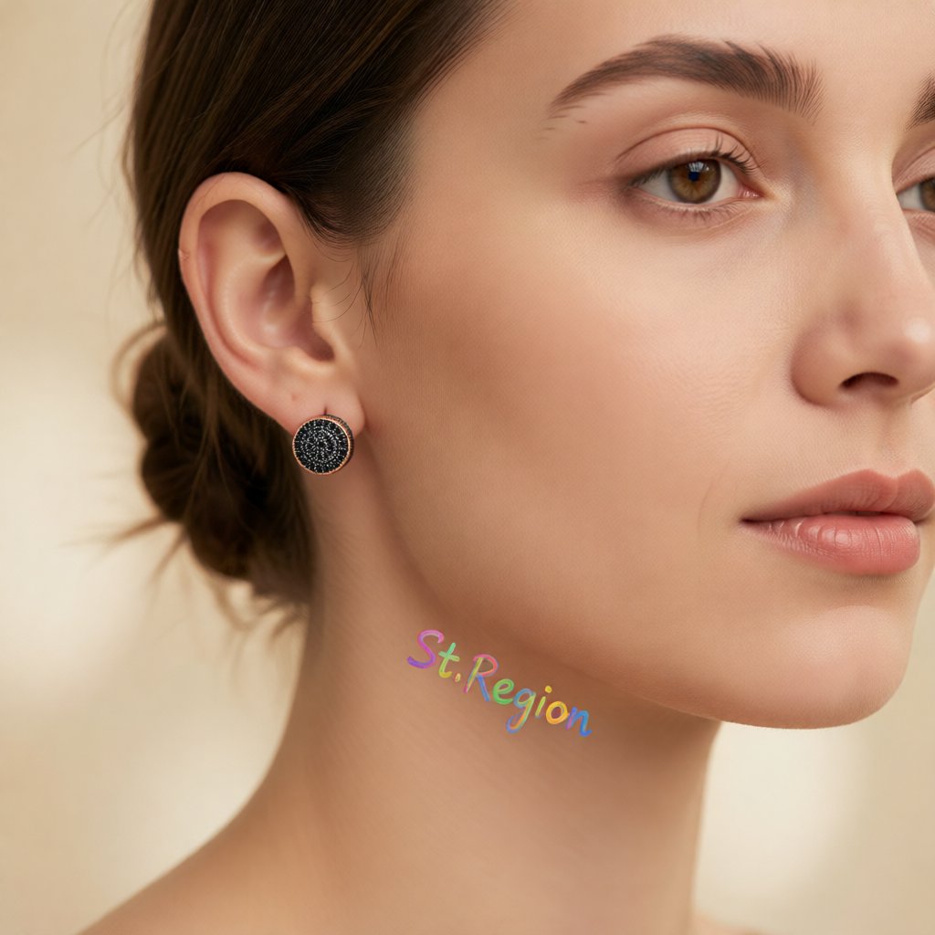 Black Cubic Zirconia and 18K Rose Gold-Plated Round Stud Earrings, rose gold stud earrings for women, styled look