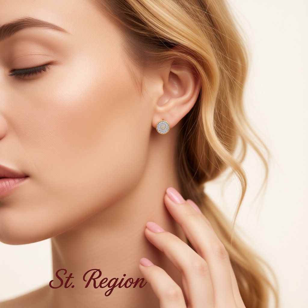 Cubic Zirconia and 18K Gold-Plated Flower Round Stud Earrings, gold stud earrings for women, styled look