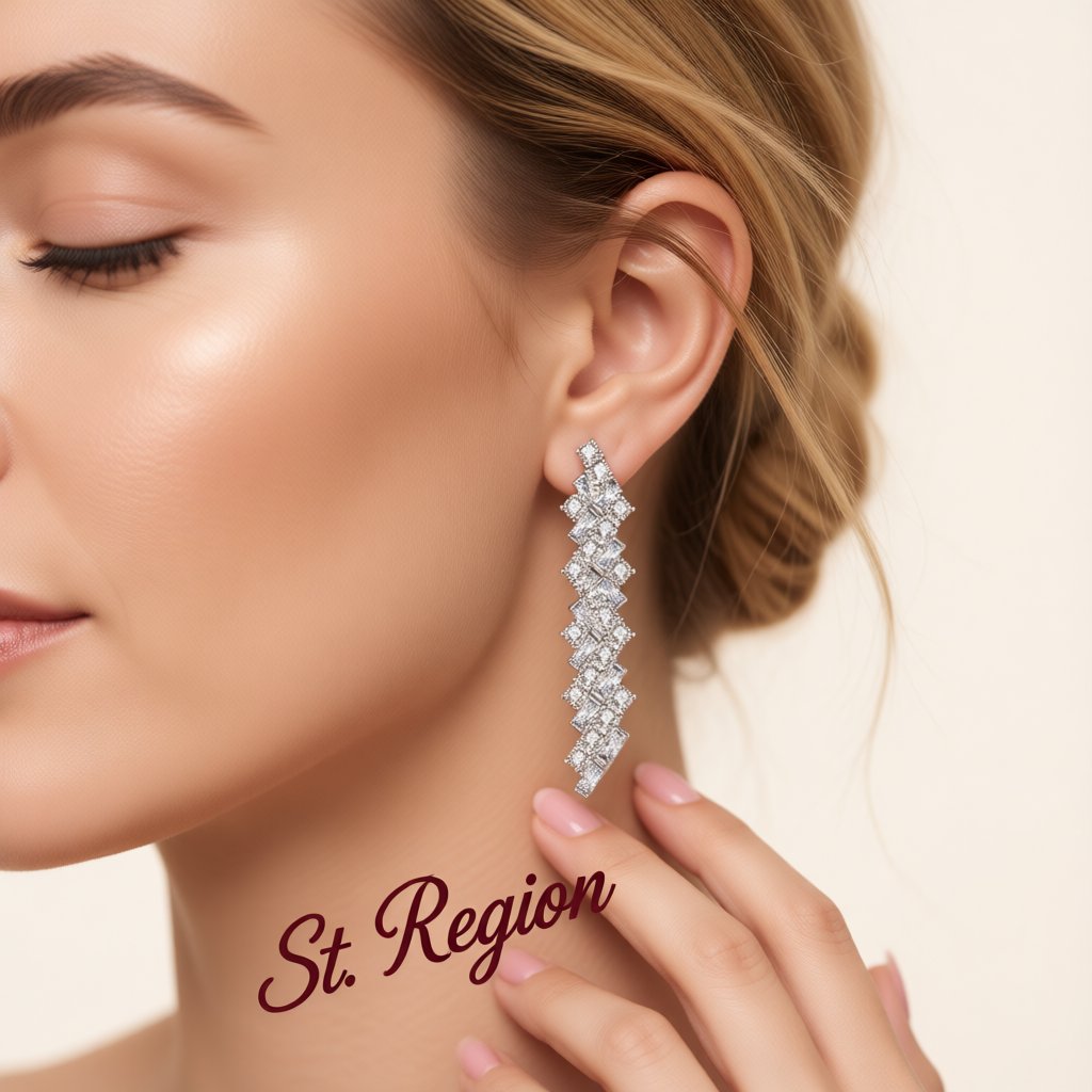 Crystal and Cubic Zirconia Ladder Drop Earrings, drop earrings for women, botanical inspired, styled look