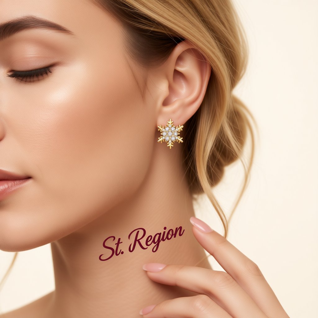 Cubic Zirconia and 18K Gold-Plated Snowflake Stud Earrings, gold stud earrings for women, styled look