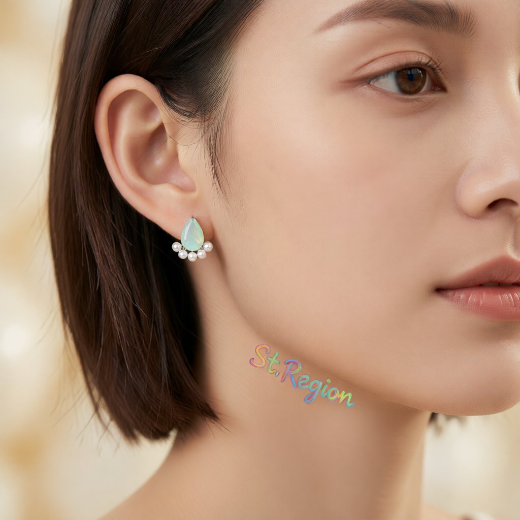 Blue Crystal and Pearl Silver-Plated Stud Earrings, silver stud earrings for women, vintage-inspired design, styled look