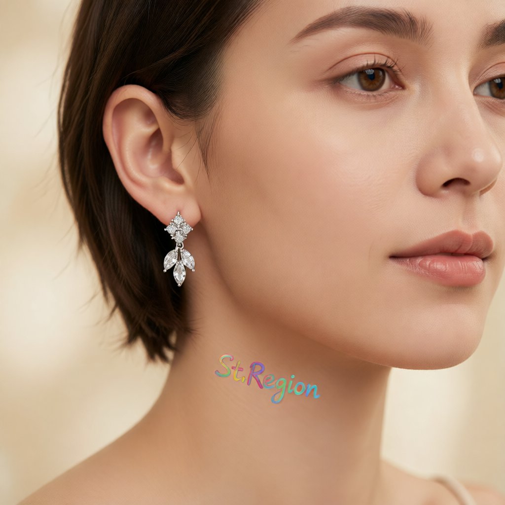 Marquise Crystal and Cubic Zirconia Leaf Drop Earrings, drop earrings for women, botanical inspired, styled look