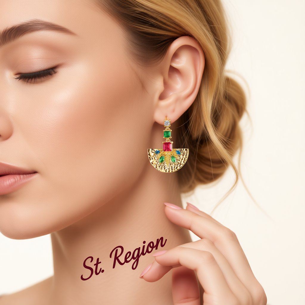 Green Crystal and Cubic Zirconia Fan Drop Earrings, drop earrings for women, dainty minimalist design, styled look
