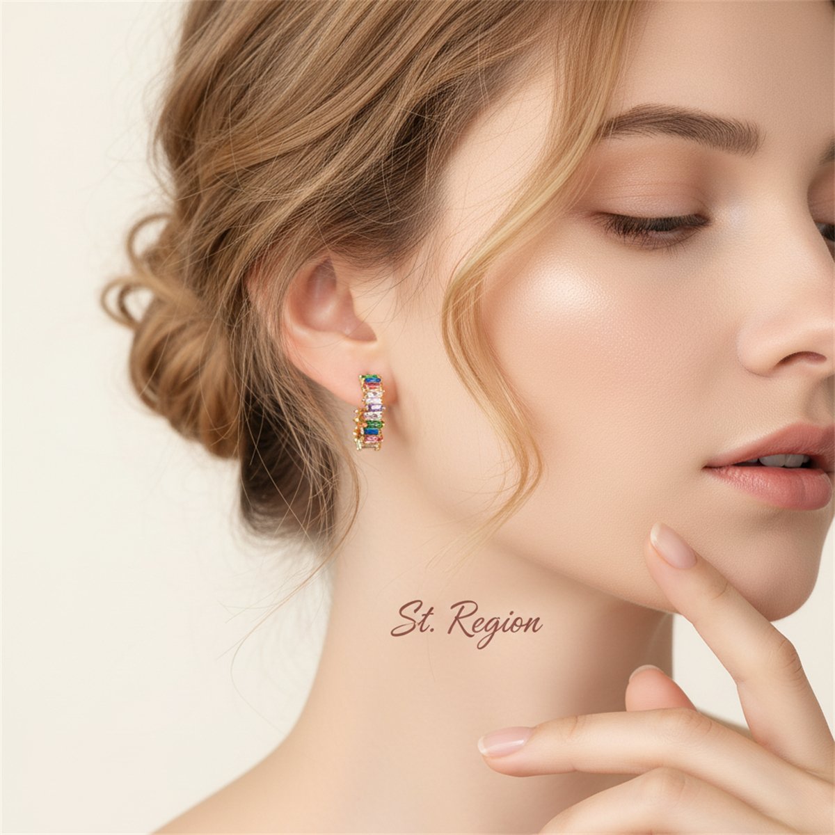 Jewel-Tone Crystals and 18K Gold-Plated Hoop Earrings, gold huggie earrings, everyday style, styled look