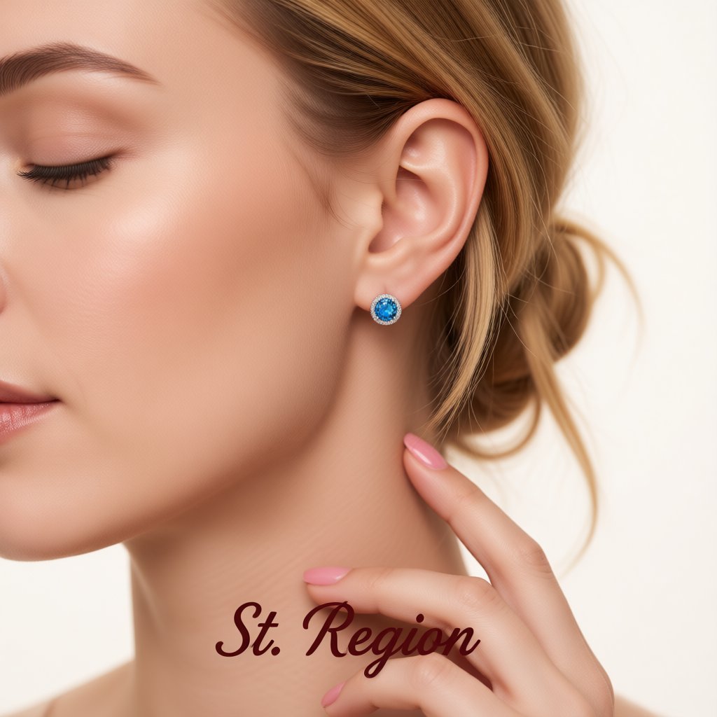 Blue Crystal and Cubic Zirconia Multicolor Halo Round Stud Earrings, stud earrings for women, styled look