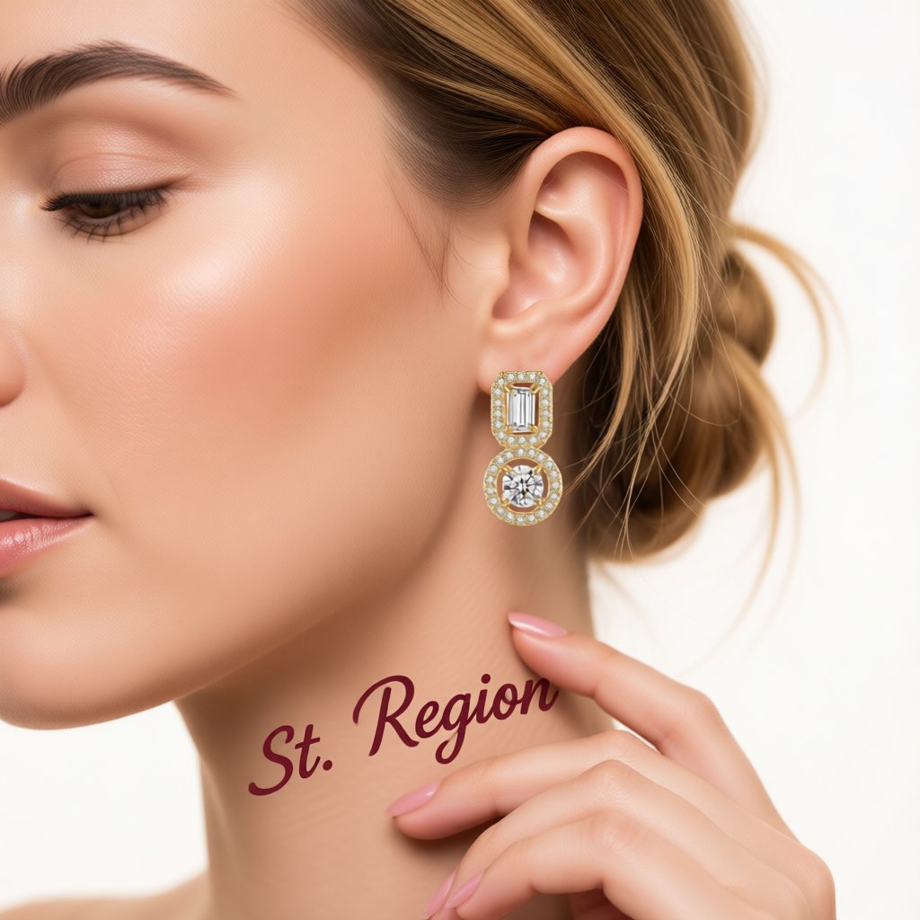 Crystal and Cubic Zirconia 18K Gold-Plated Geometric Round Drop Earrings, gold drop earrings for women, styled look