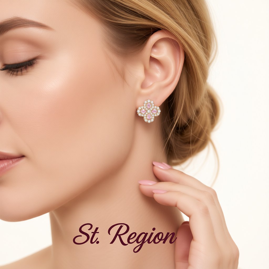 Pink Crystal and Cubic Zirconia 18K Gold-Plated Flower Stud Earrings, cubic zirconia stud earrings for women, styled look