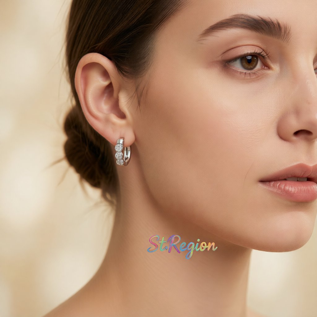 Cubic Zirconia and Silver-Plated Round Huggie Earrings, silver huggie earrings, vintage-inspired design, styled look