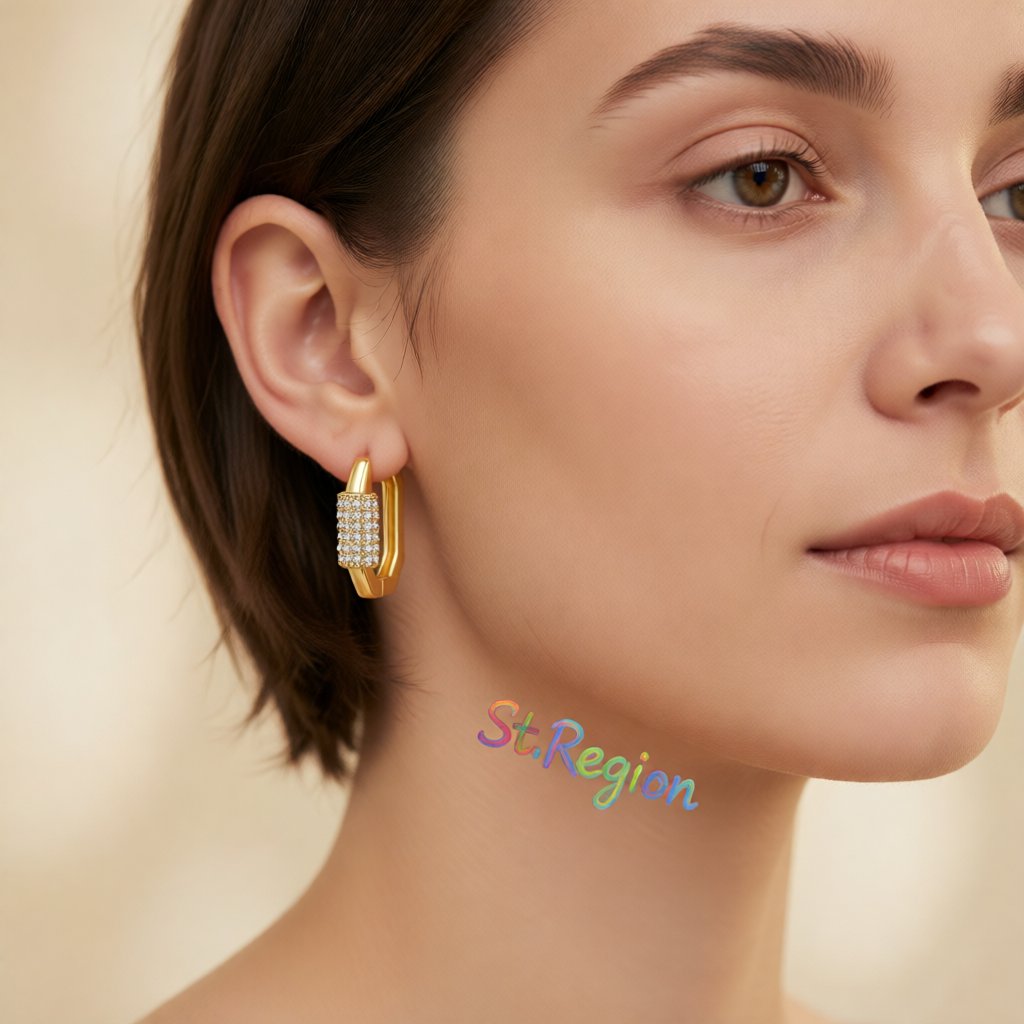 Cubic Zirconia and 18K Gold-Plated Coil Oval Huggie Earrings, gold huggie earrings, vintage-inspired design, styled look