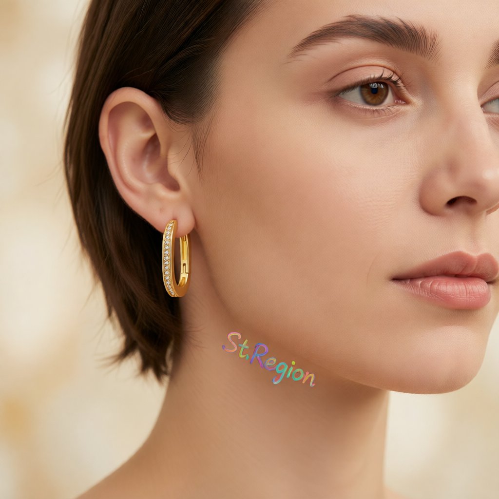 Cubic Zirconia and 18K Gold-Plated U-Shaped Huggie Earrings, gold huggie earrings, elegant gift for her, styled look