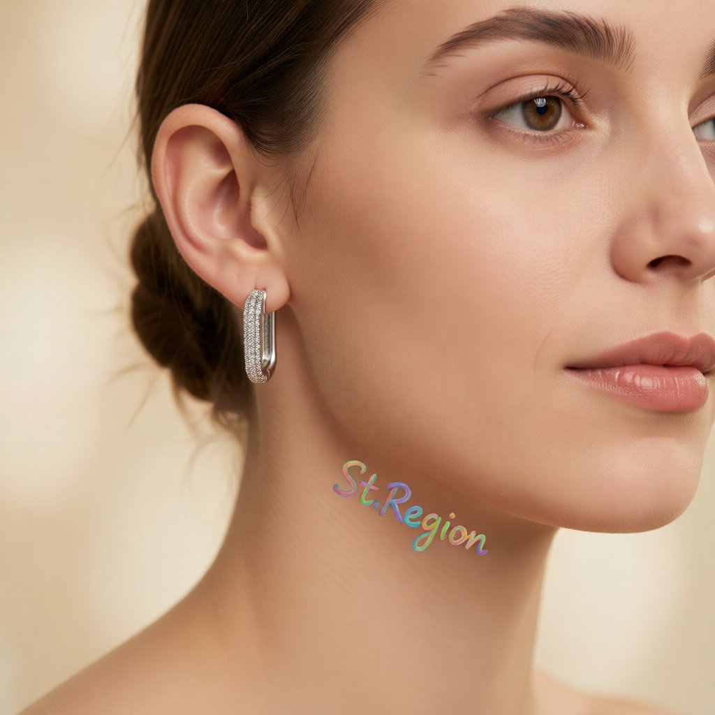 Cubic Zirconia and Silver-Plated Square Huggie Earrings, silver huggie earrings, botanical inspired, styled look