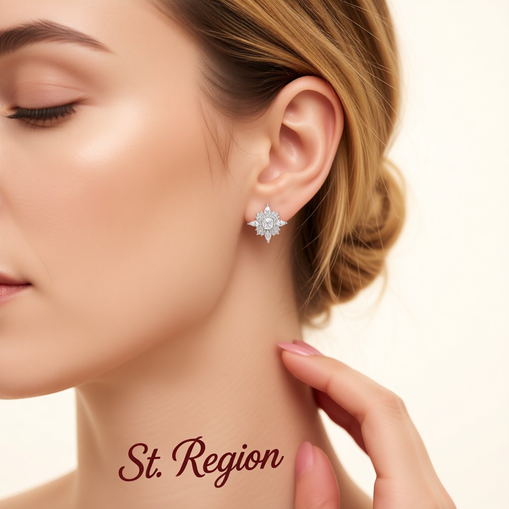 Crystal and Cubic Zirconia Silver-Plated Lotus Stud Earrings, silver stud earrings for women, everyday style, styled look