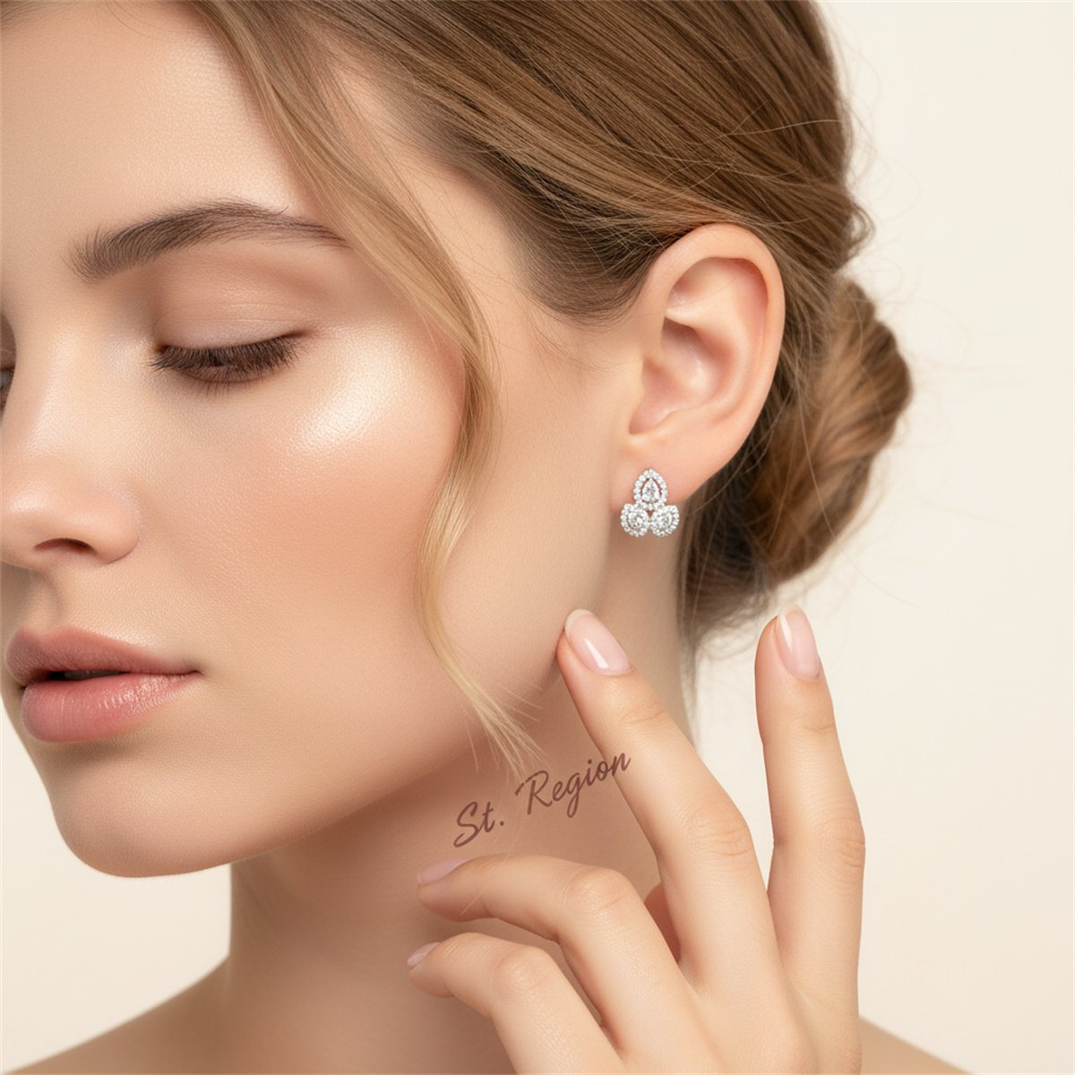 Crystal and Silver-Plated Halo Cluster Stud Earrings, silver stud earrings for women, dainty minimalist design, styled look