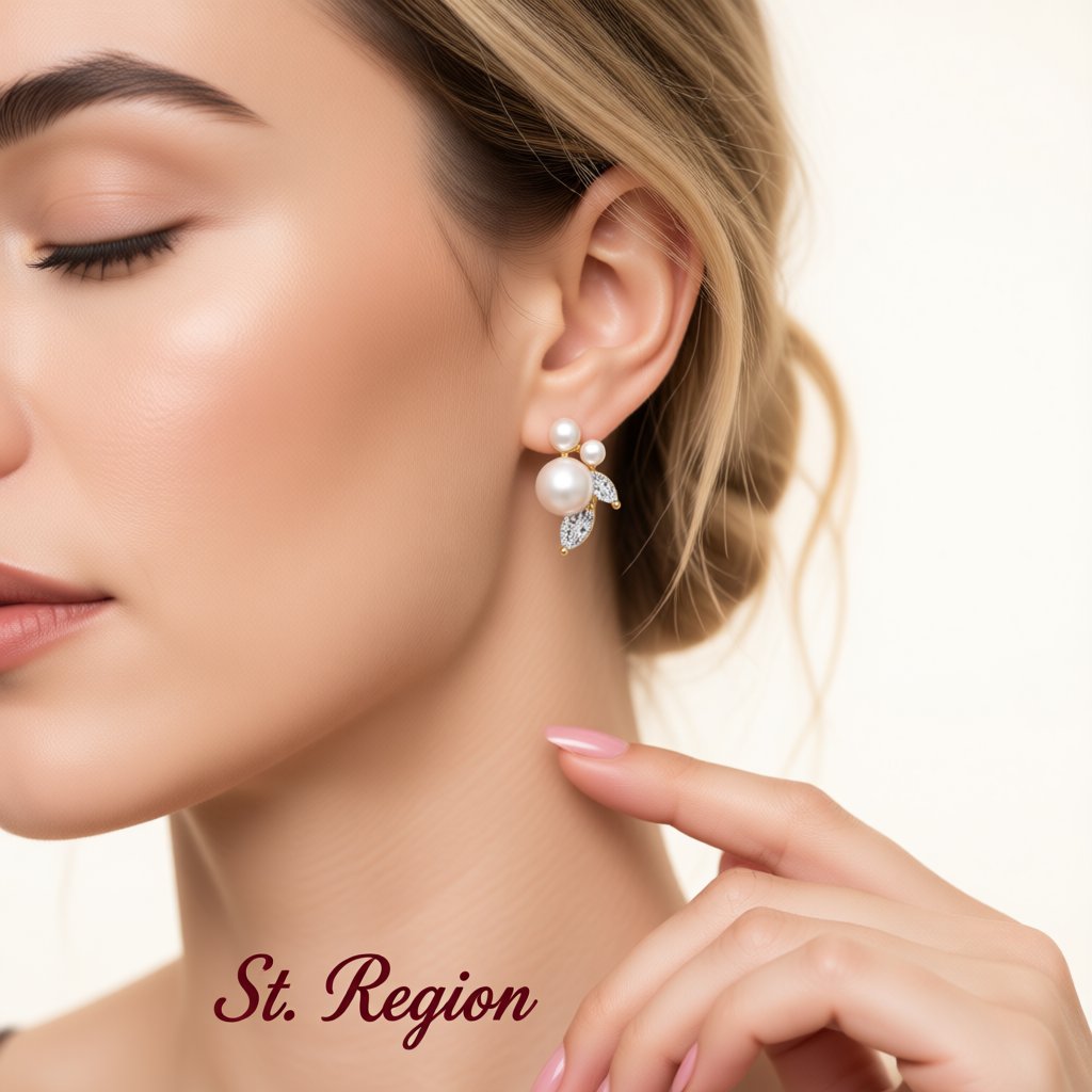 Pearl and Crystal 18K Gold-Plated Marquise-Cut Stud Earring, cubic zirconia stud earrings for women, styled look