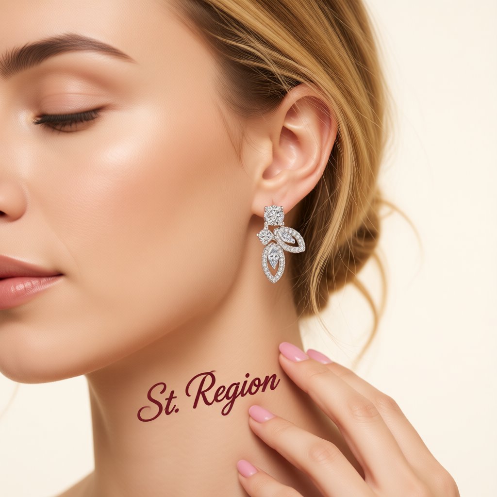 Crystal and Cubic Zirconia Silver-Plated Leaves Drop Earrings, silver drop earrings for women, styled look
