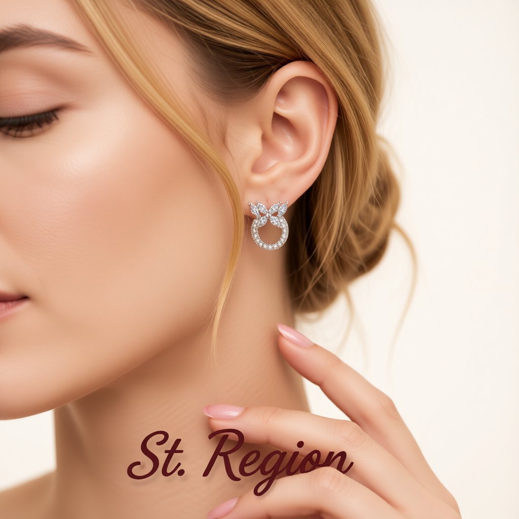 Cubic Zirconia and Crystal Silver-Plated Butterfly Circle Stud Earrings, silver stud earrings for women, styled look