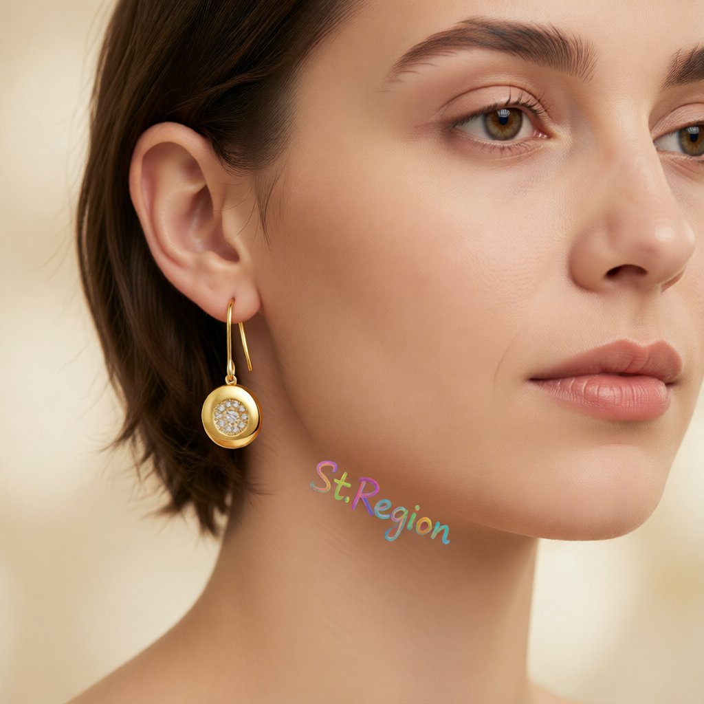 Cubic Zirconia and 18K Gold-Plated Round Drop Earrings, gold drop earrings for women, everyday style, styled look