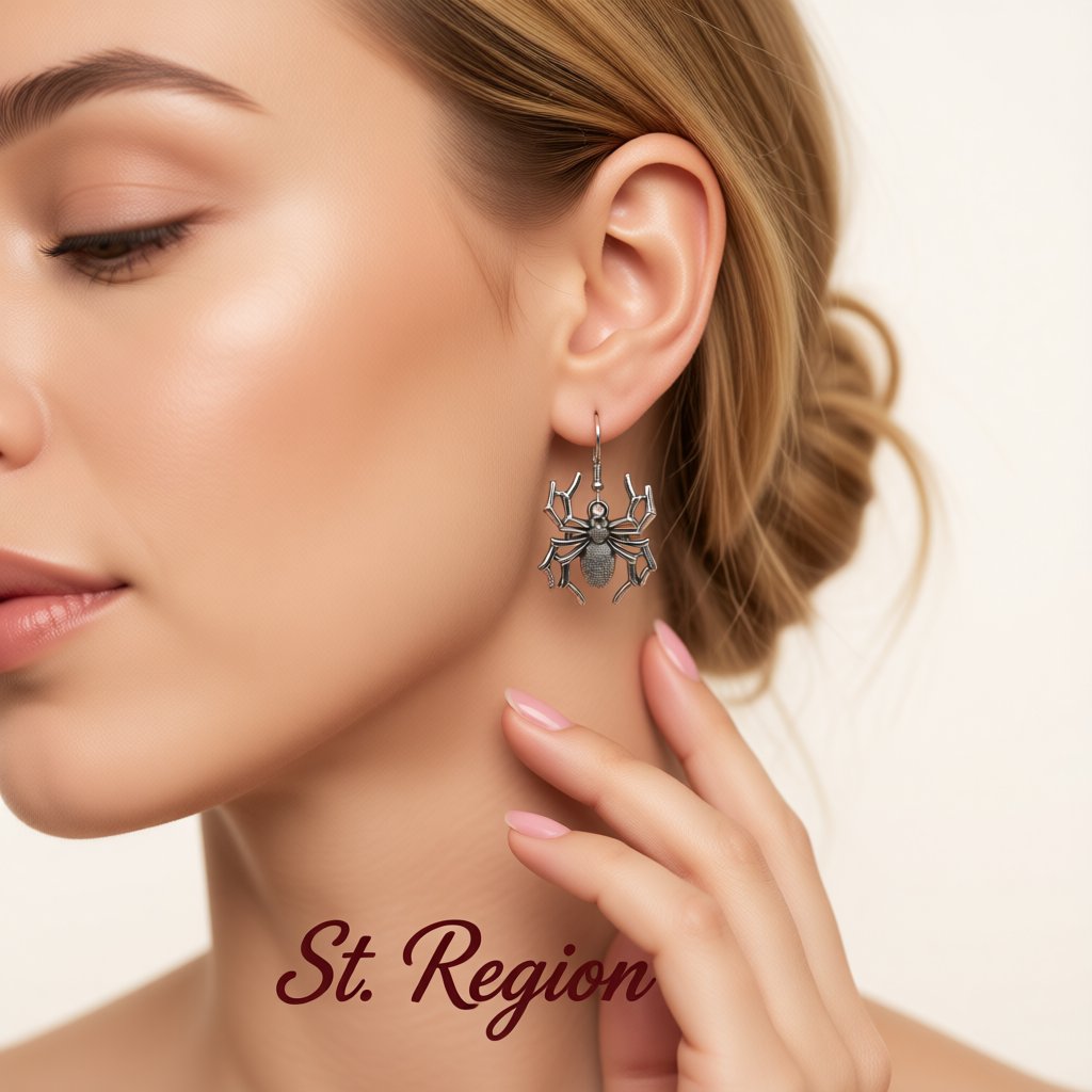 Silver-Plated Spider Drop Earrings, silver drop earrings for women, dainty minimalist design, styled look