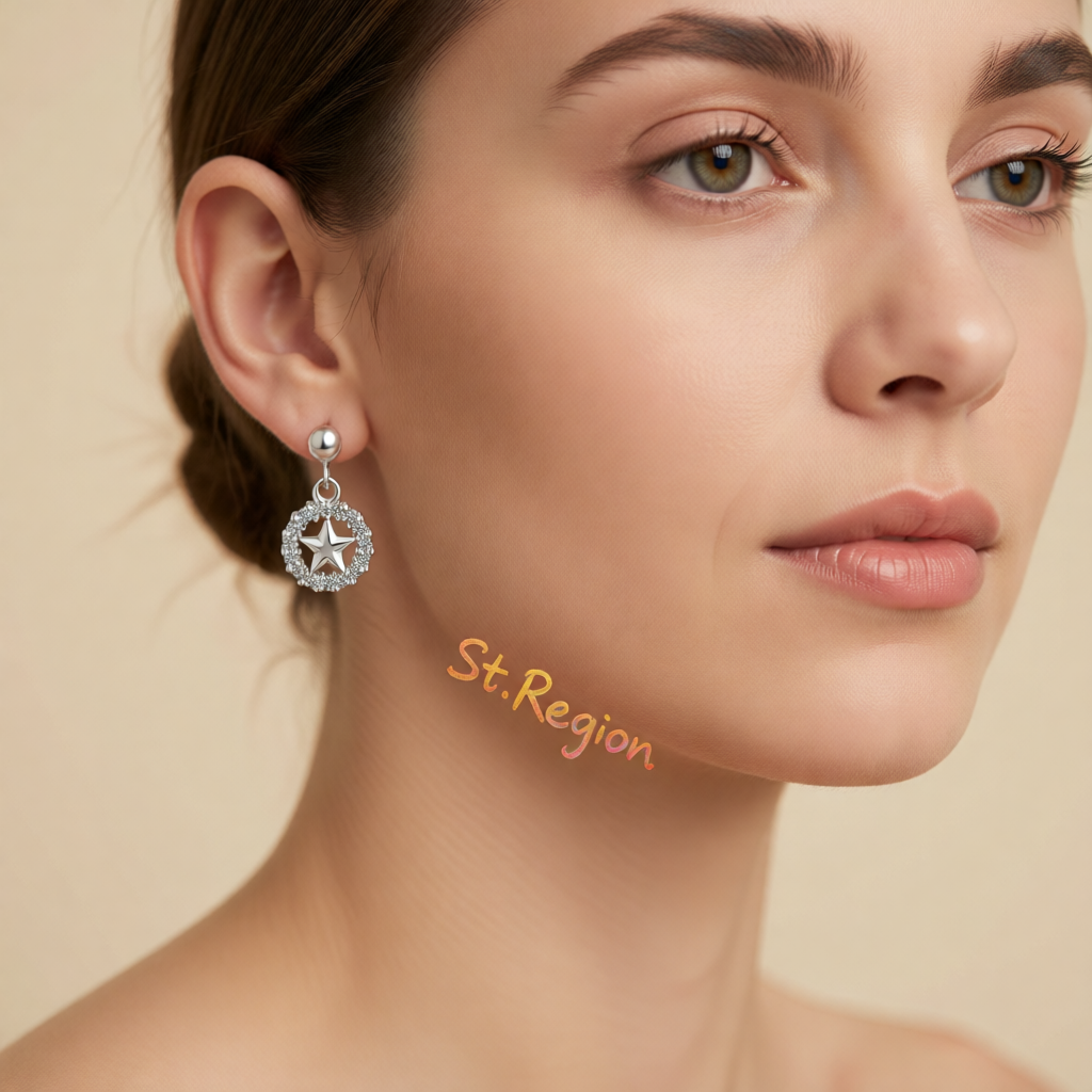 Cubic Zirconia & Silver-Plated Star & Circle Drop Earrings