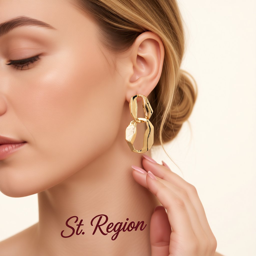18K Gold-Plated Irregular Geometry Drop Earrings, gold drop earrings for women, everyday style, styled look