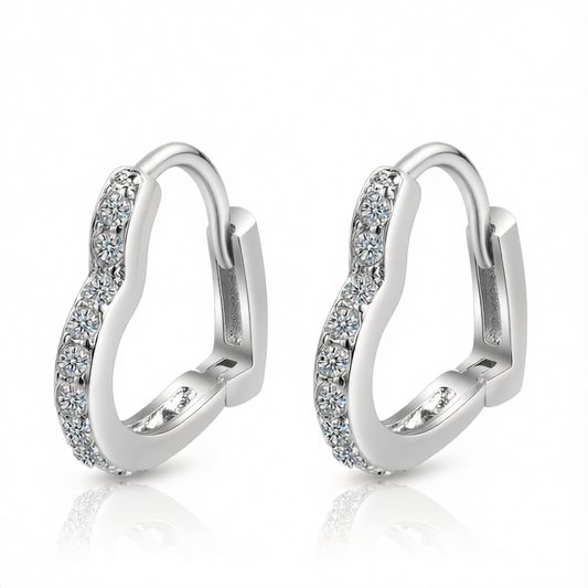 Cubic Zirconia & Silver-Plated Heart Hoop Earrings