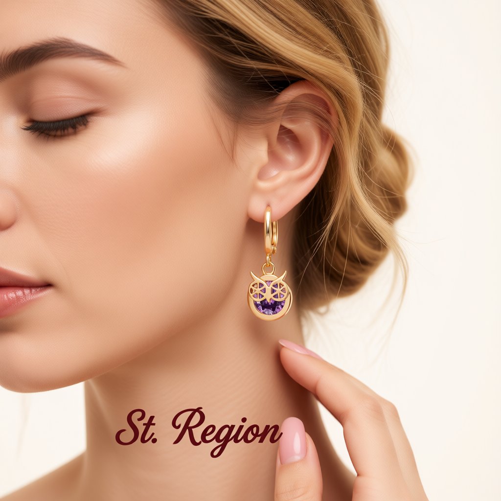 Purple Cubic Zirconia and 18K Gold-Plated Owl Bezel Drop Earrings, gold huggie earrings, vintage-inspired design, styled look