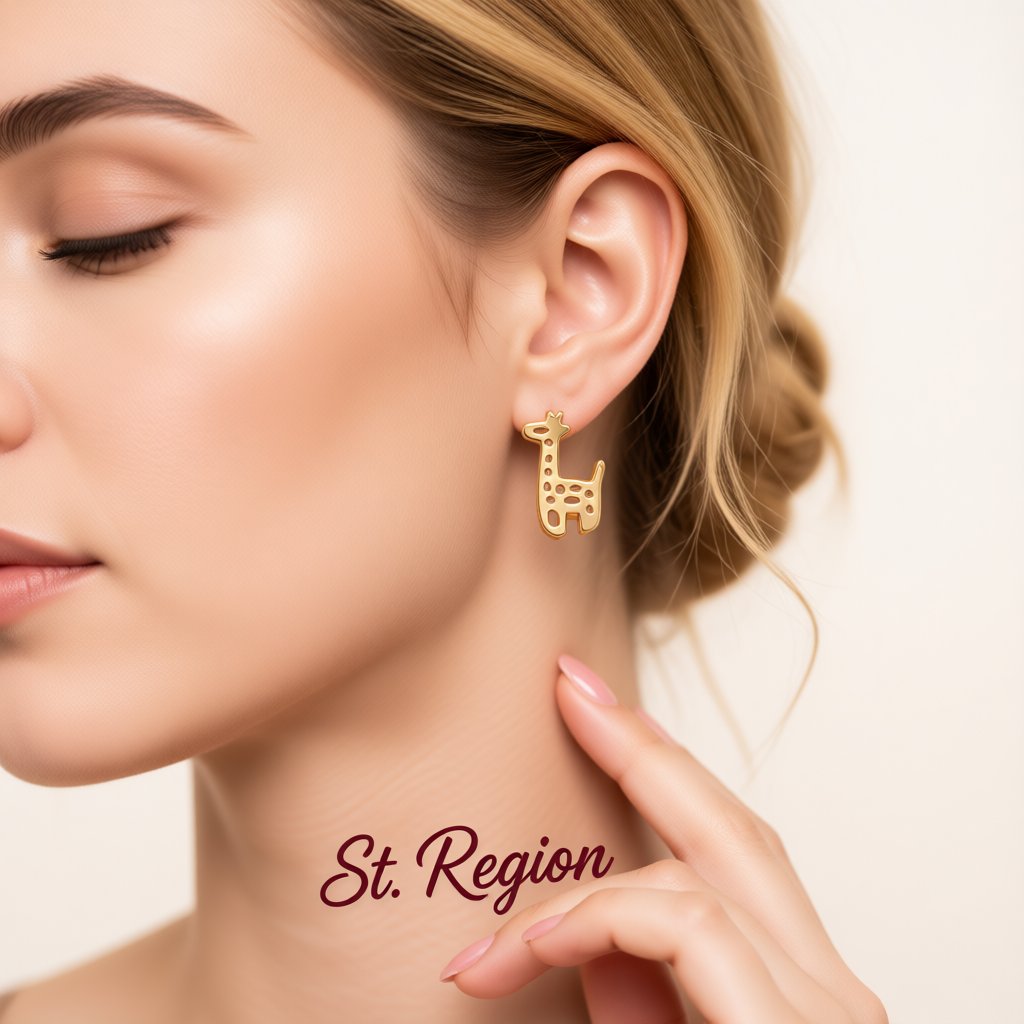 18K Gold-Plated Open Giraffe Stud Earrings, gold stud earrings for women, dainty minimalist design, styled look