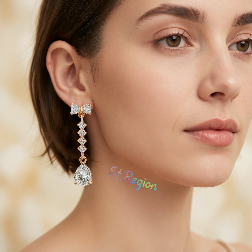 Crystal and Cubic Zirconia Bow Drop Earrings, drop earrings for women, botanical inspired, styled look