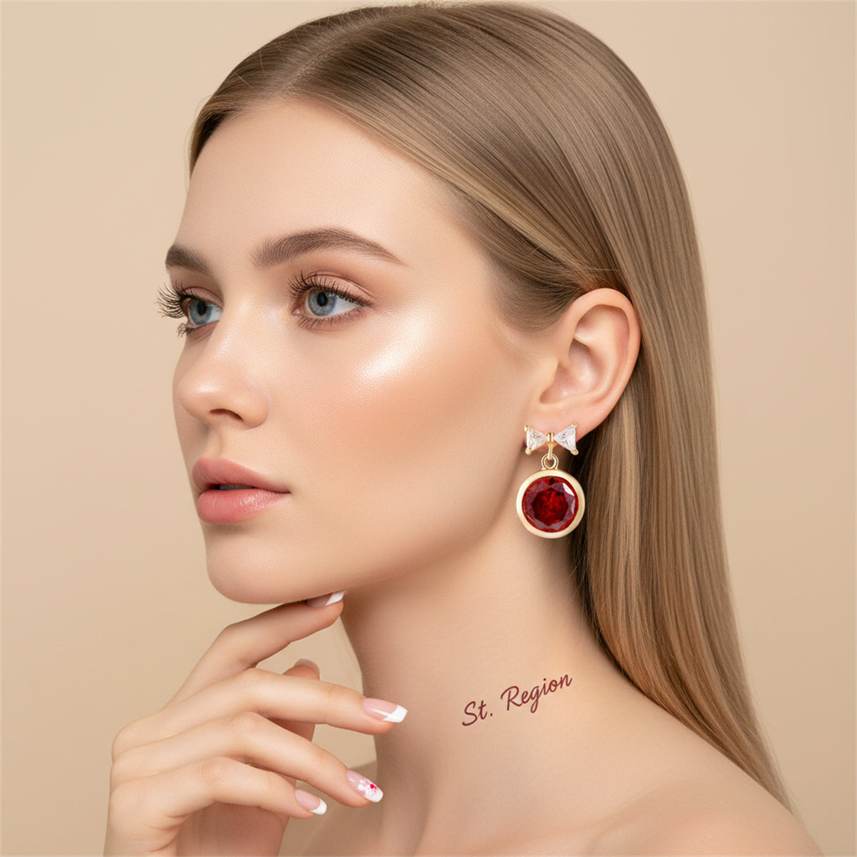 Red Crystal & 18K Gold-Plated Bow Drop Earrings