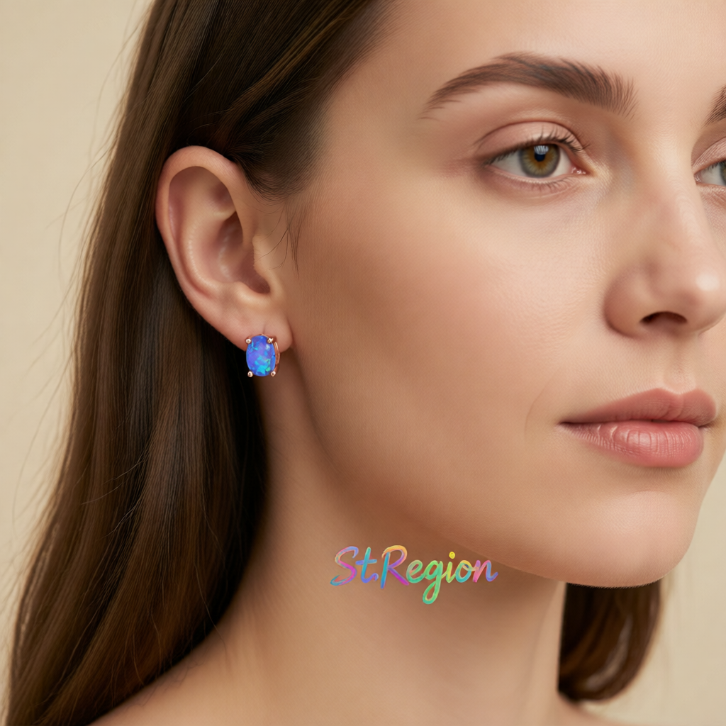 Blue Egg Opal & 18K Rose Gold-Plated Stud Earrings