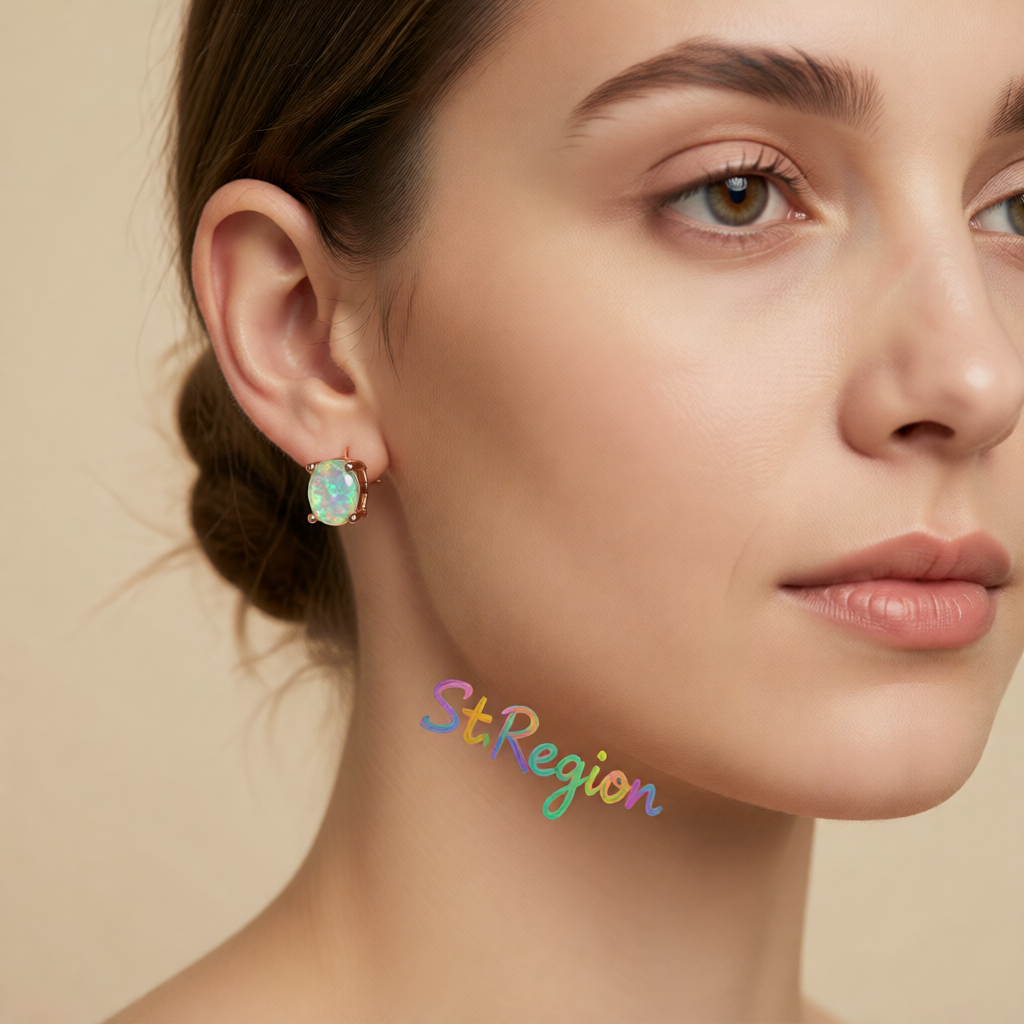 Green Opal & 18K Rose Gold-Plated Oval Stud Earrings