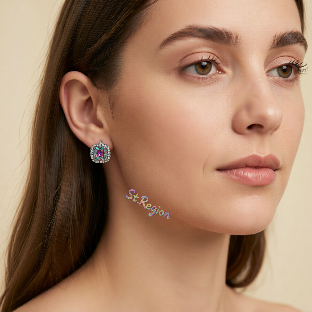 Purple Princess Crystal & Rhodium-Plated Halo Stud Earrings